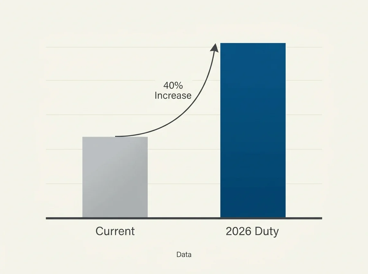 Visualisation of the UK Remote Gaming Duty rate doubling from twenty-one per cent to forty per cent in 2026.